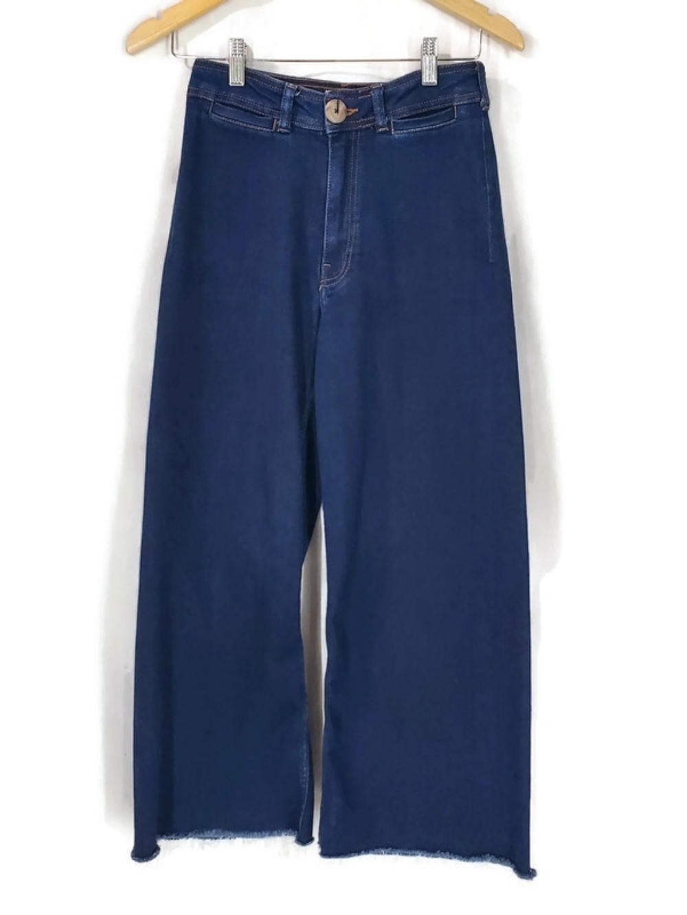 Maeve Dark Blue Wide-Leg Fringe Jeans - Picture 2 of 10